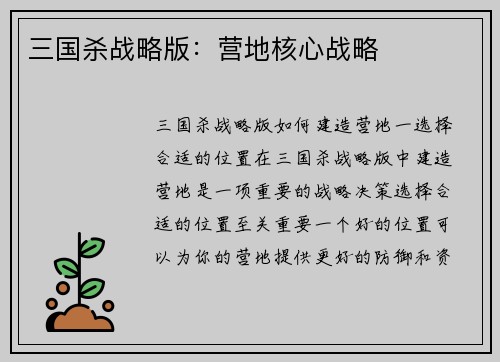三国杀战略版：营地核心战略